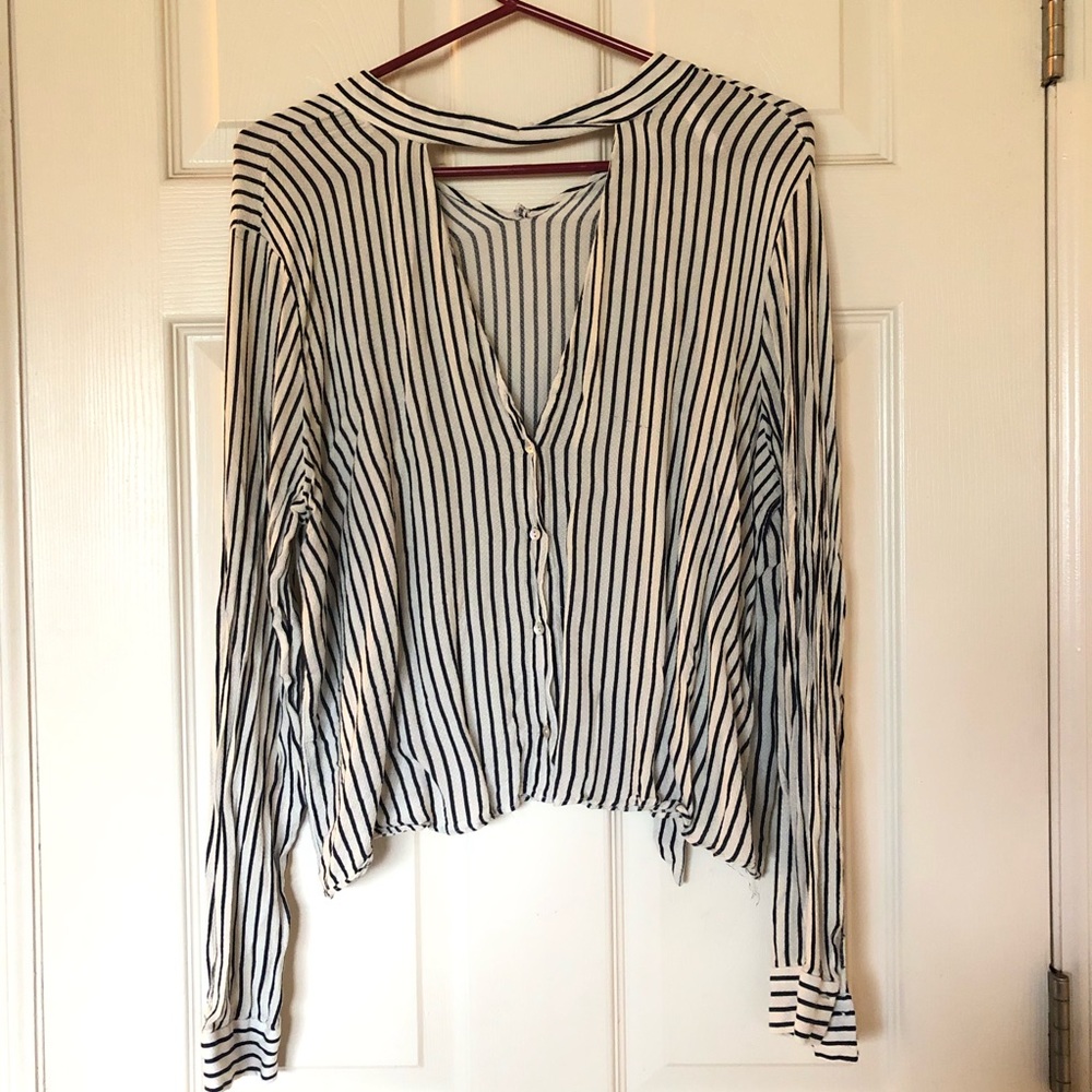 Zara Long Sleeve Button Cut Out Blouse XL